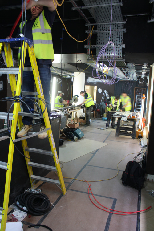 Everyone’s hard at work on the top floor which will house private dining areas, beautiful sliding onyx panels and clusters of bamboo.